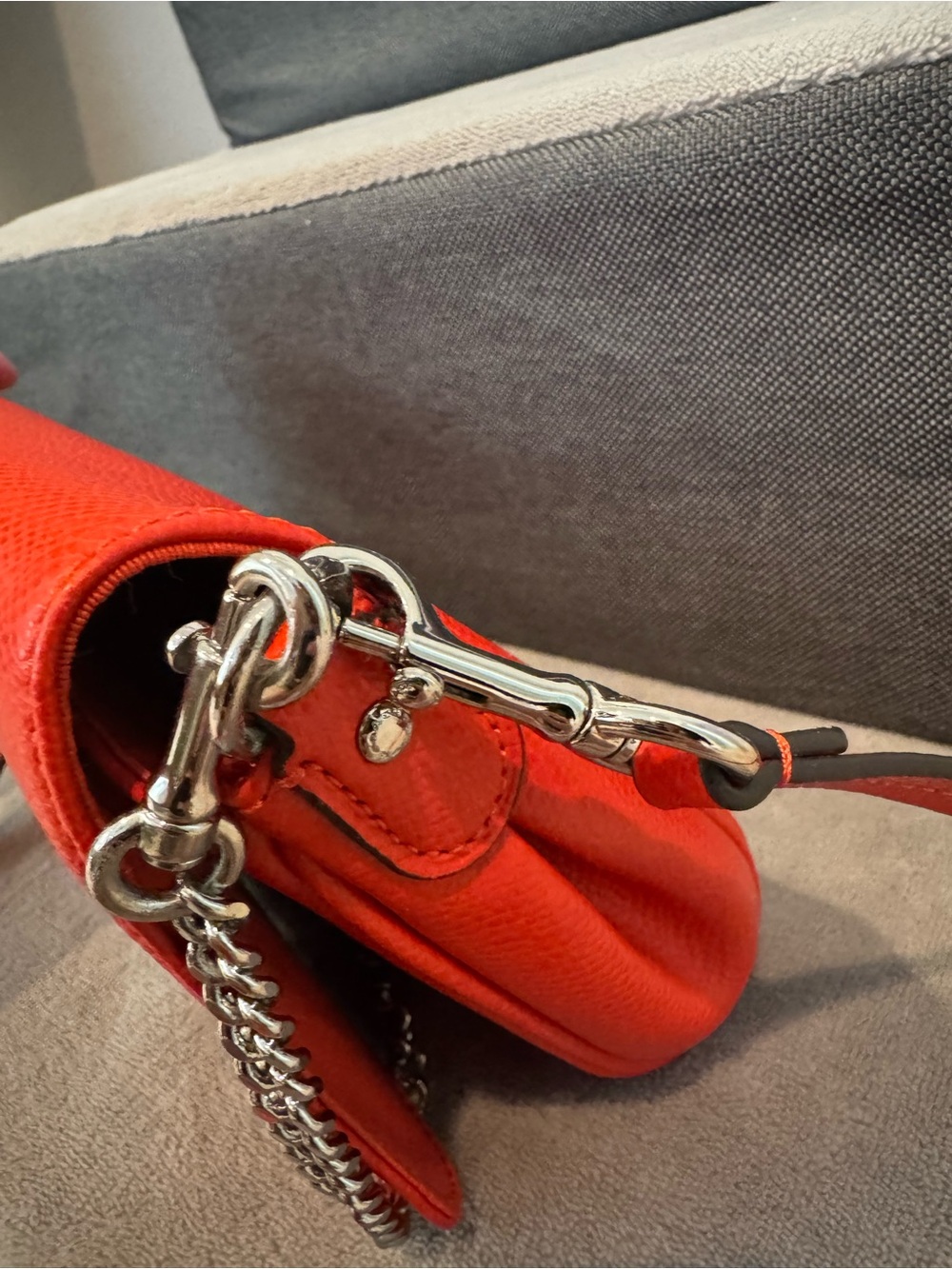 Coach Red/Orange Grained Leather Crossbody Chain Bag, NWT - Picture 8 of 8